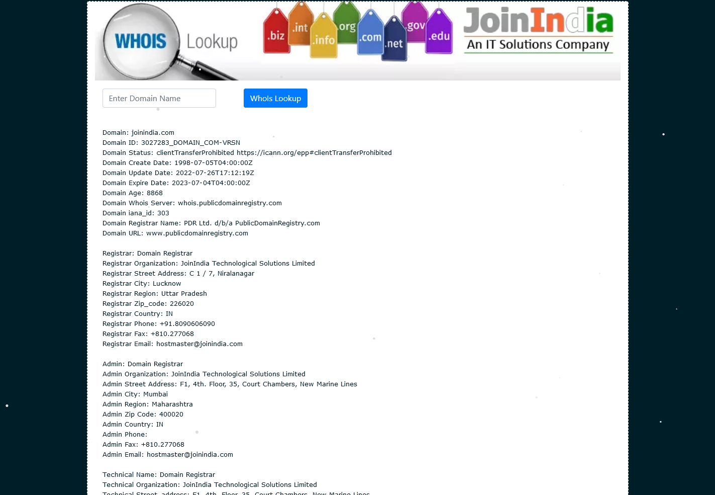 Whois.JoinIndia.net